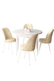 Hanah Home Juego de Mesa y Sillas de Comedor 5 Piezas, Blanco y Crema, Aglomerado y Metal